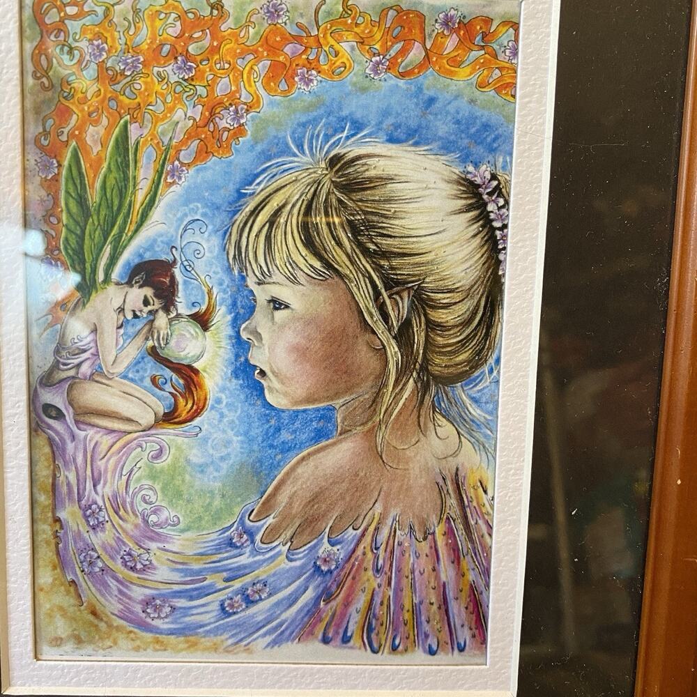 Girl Fairy Fantasy Hand painted ArtPrint Paper Frame 11x9” Wall Home Decor - Picture 5 of 6